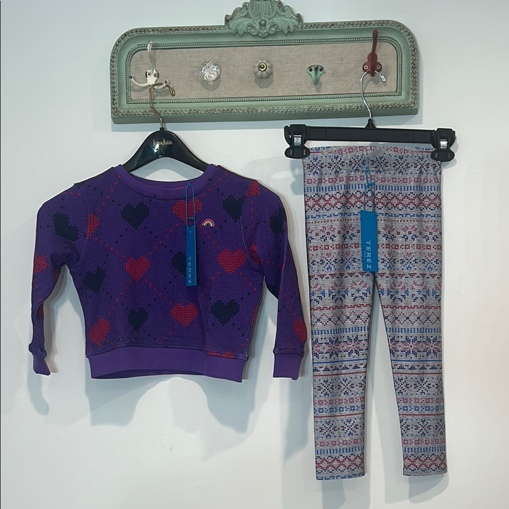 Terez Bundle Purple Heart diamond Sweatshirt and Patterned Leggings Set 6 new